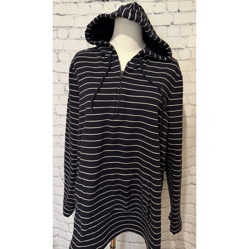 Talbots Blue & White Striped Hoodie Pullover 1/4 Zip Pocket Cotton Plus Size 1X
